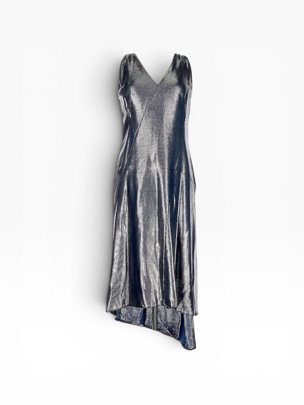 Akris Deep Blue Iridescent Asymmetrical Draped Evening Dress US 8 NWT $2,990